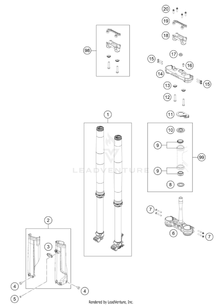 Front Fork, Triple Clamp 500 EXC-F CHASSIS - 2025 Schematic