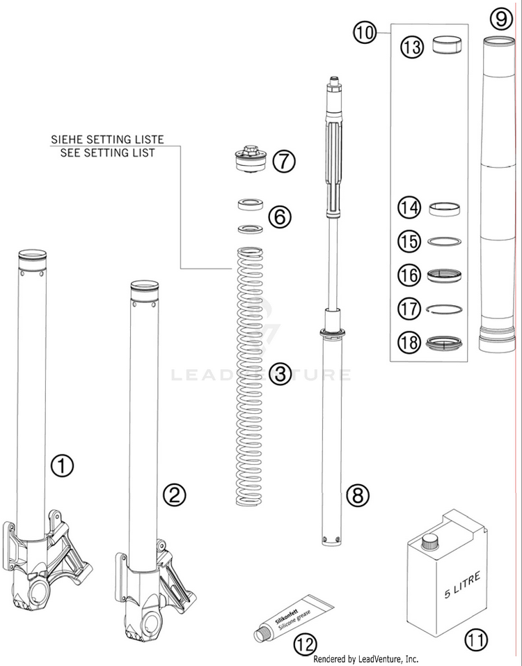 Front Fork Disassambled 990 Supermoto R Chassis - 2010 Schematic
