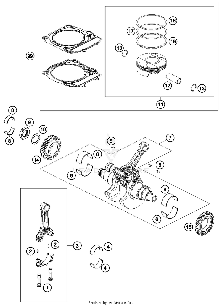 Crankshaft, Piston 1290 SUPERDUKE R ORANGE Engine - 2015 Schematic