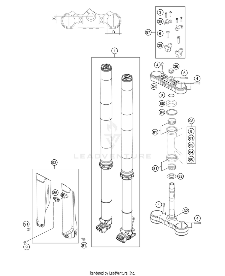 Front Fork, Triple Clamp Schematic