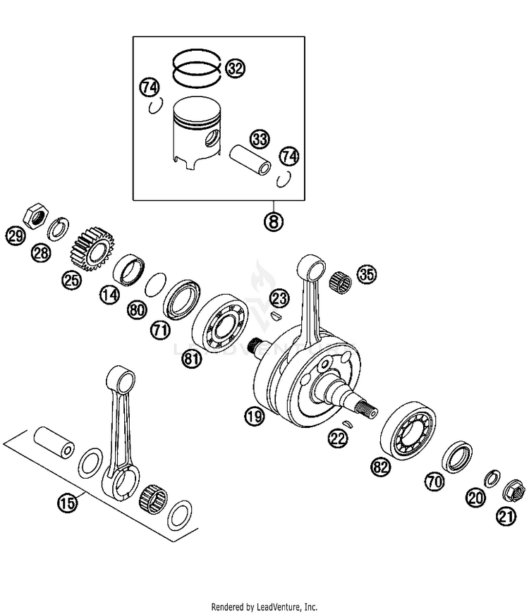 Crankshaft, Piston 200 XC Engine - 2008 Schematic