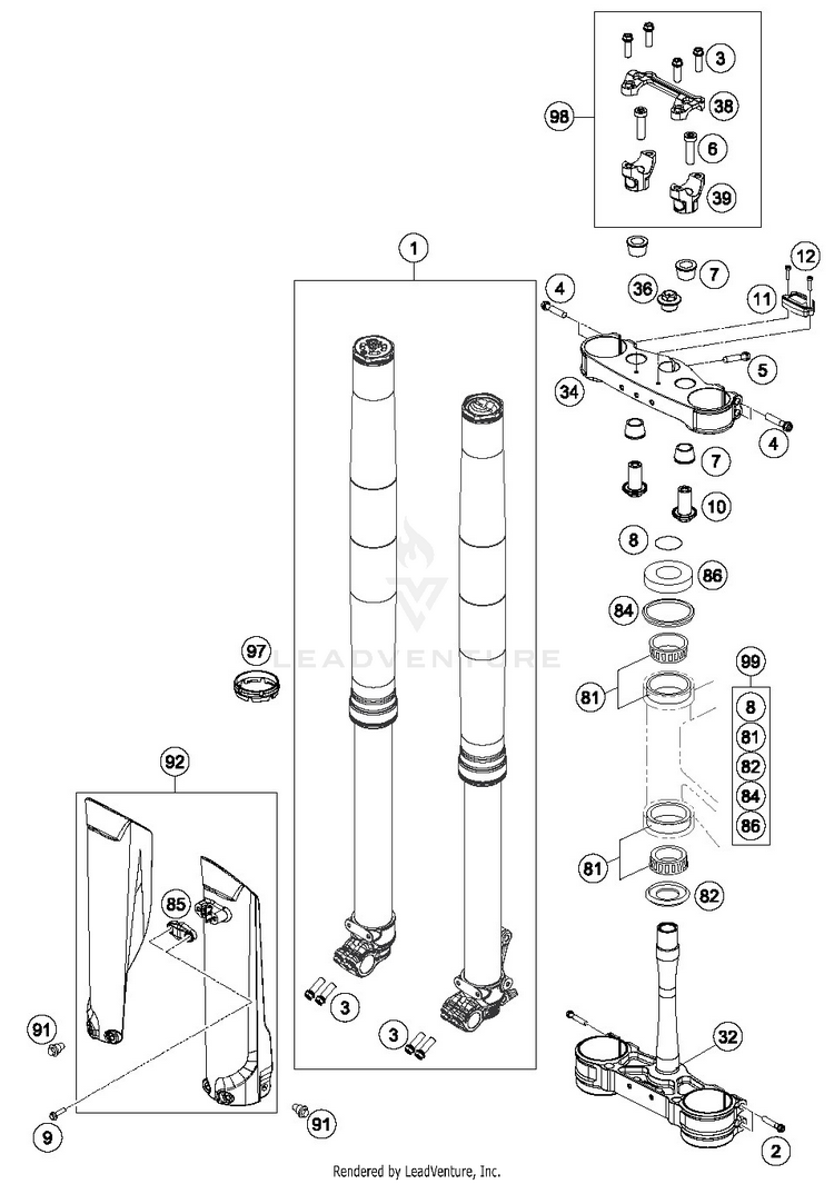 Front Fork, Triple Clamp 250 SX-F CHASSIS - 2019 Schematic