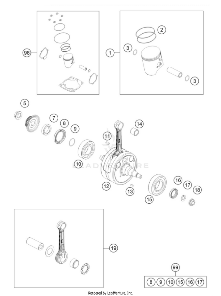 Crankshaft, Piston 250 SX ENGINE - 2026 Schematic