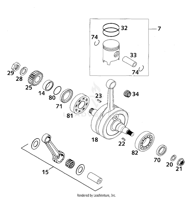 Crankshaft, Piston 200 EXC Engine - 2001 Schematic