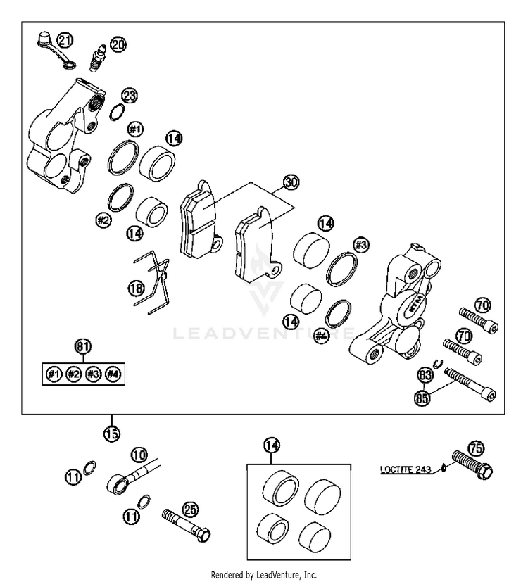 Brake Caliper Front 65 SX Chassis - 2007 Schematic