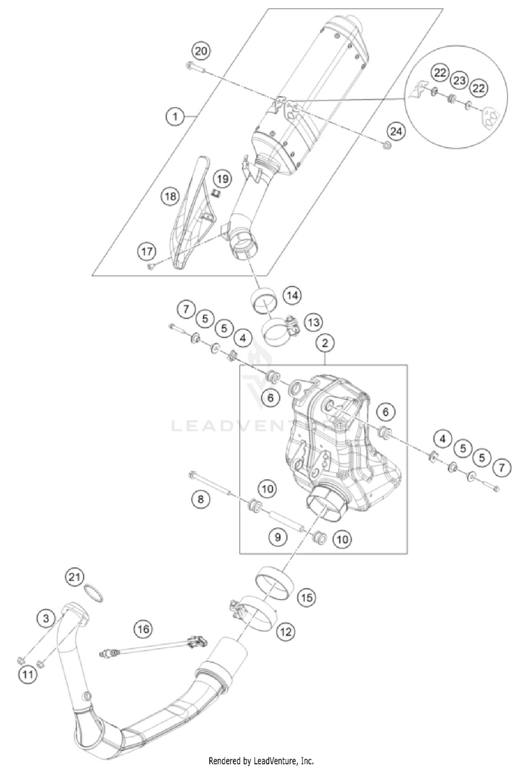 Exhaust System 390 ADVENTURE SPOKE W, orange-B.D. CHASSIS - 2024 Schematic