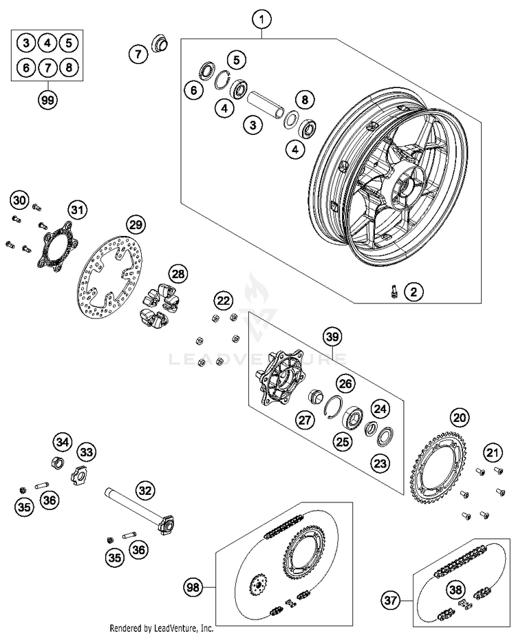 Rear Wheel 690 DUKE WHITE Chassis - 2016 Schematic