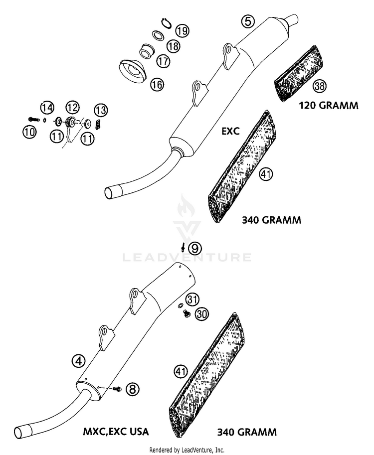 Exhaust Silencer 200 EXC Chassis - 2002 Schematic