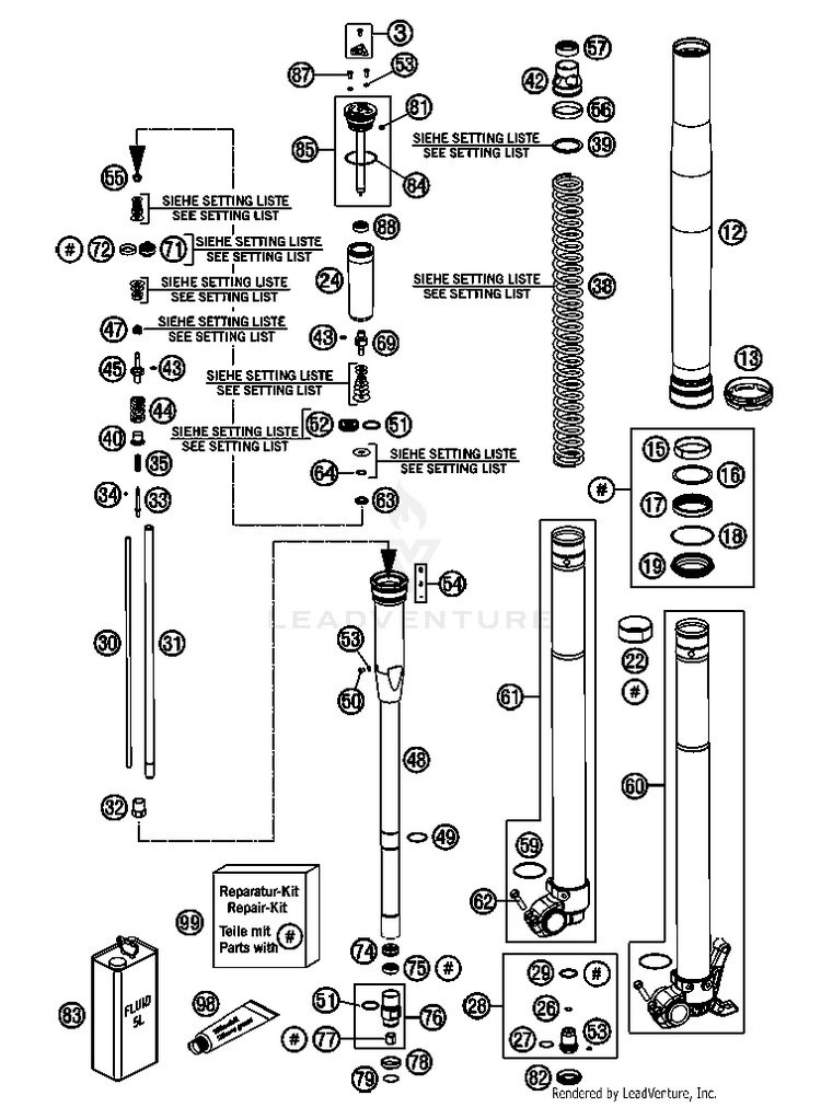 Front Fork, Disassembled 450 SX-F FACT. REPL. USA Chassis - 2012 Schematic
