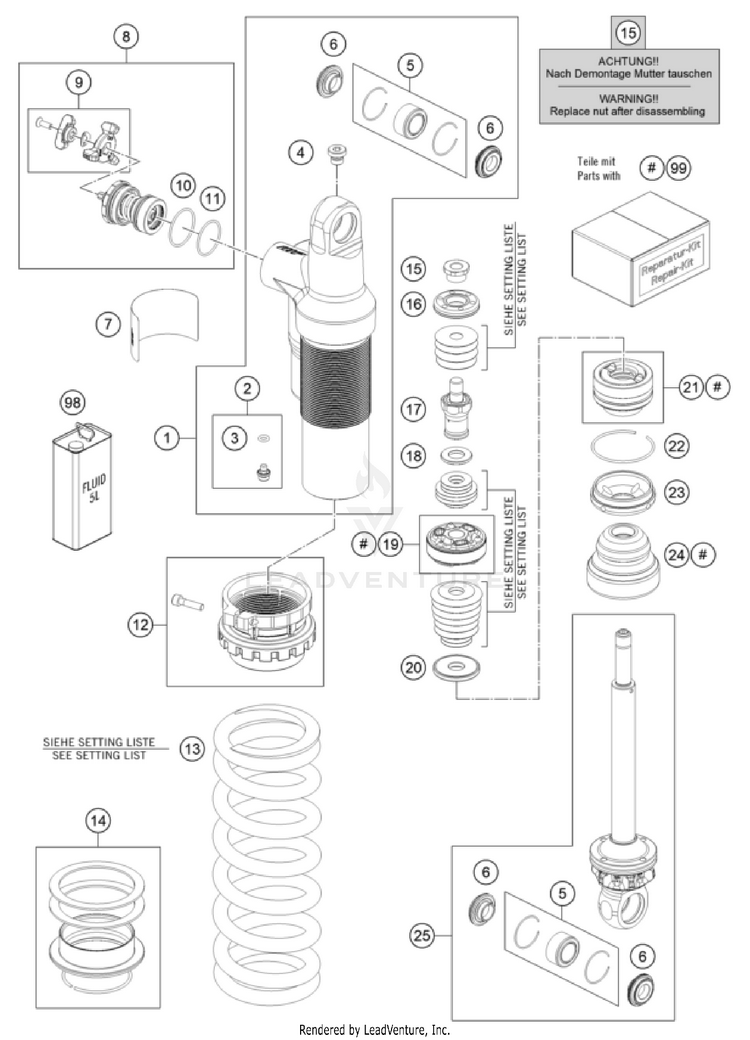 Shock Absorber Disassembled 150 XC-W US CHASSIS - 2024 Schematic