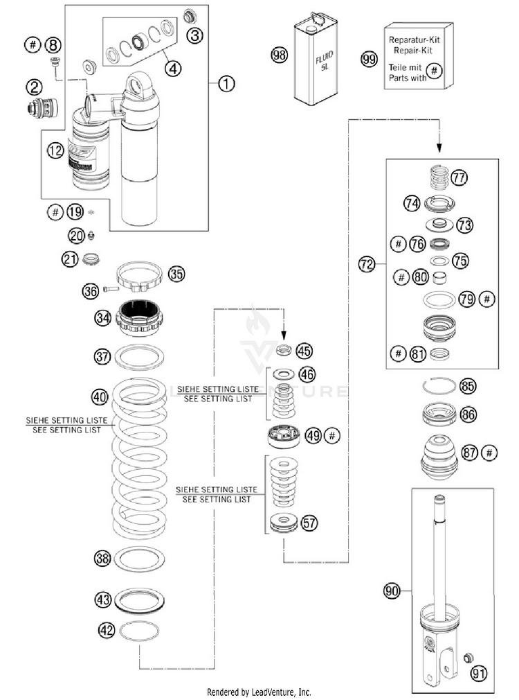 Shock Absorber Disassembled 250 XC Chassis - 2012 Schematic