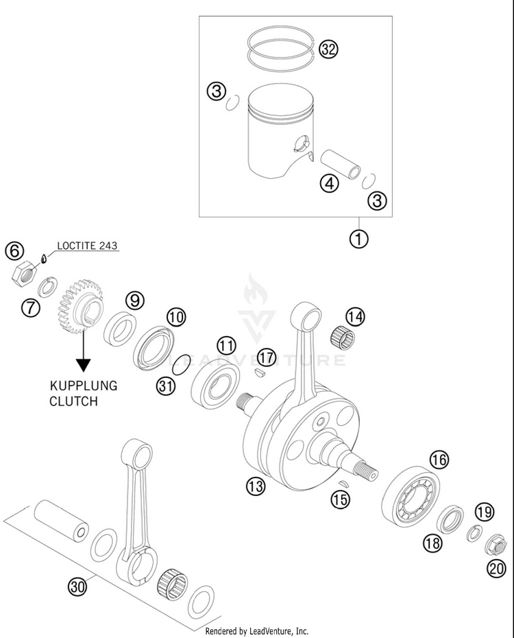 Crankshaft, Piston 250 XC Engine - 2011 Schematic
