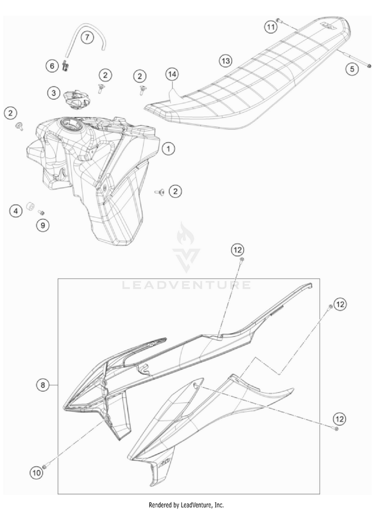 Tank, Seat 250 XC TPI US CHASSIS - 2022 Schematic
