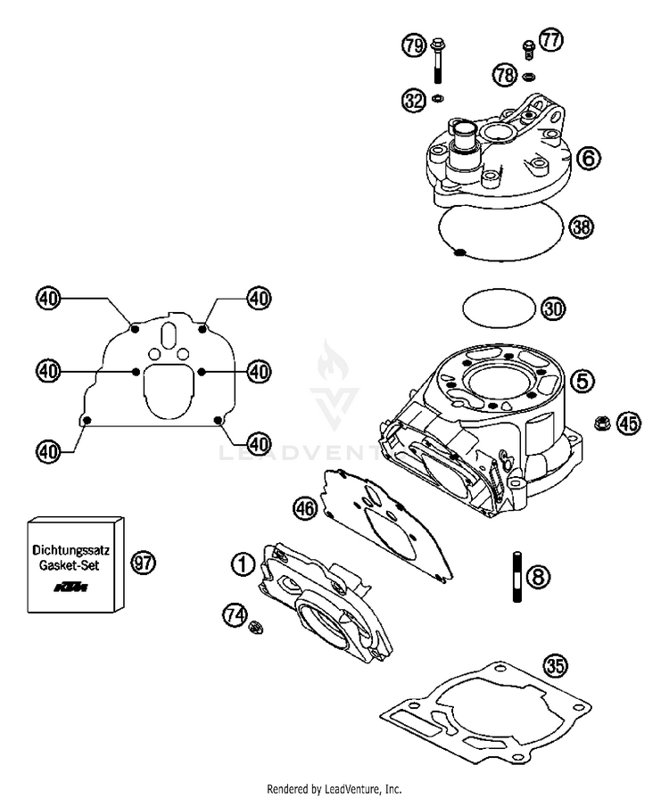 Cylinder, Cylinderhead 200 XC Engine - 2007 Schematic