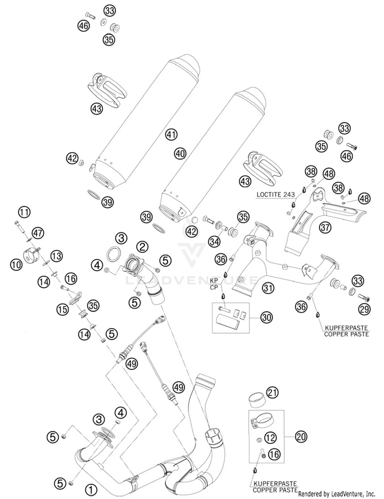 Exhaust System 990 Supermoto T Orange Chassis - 2010 Schematic