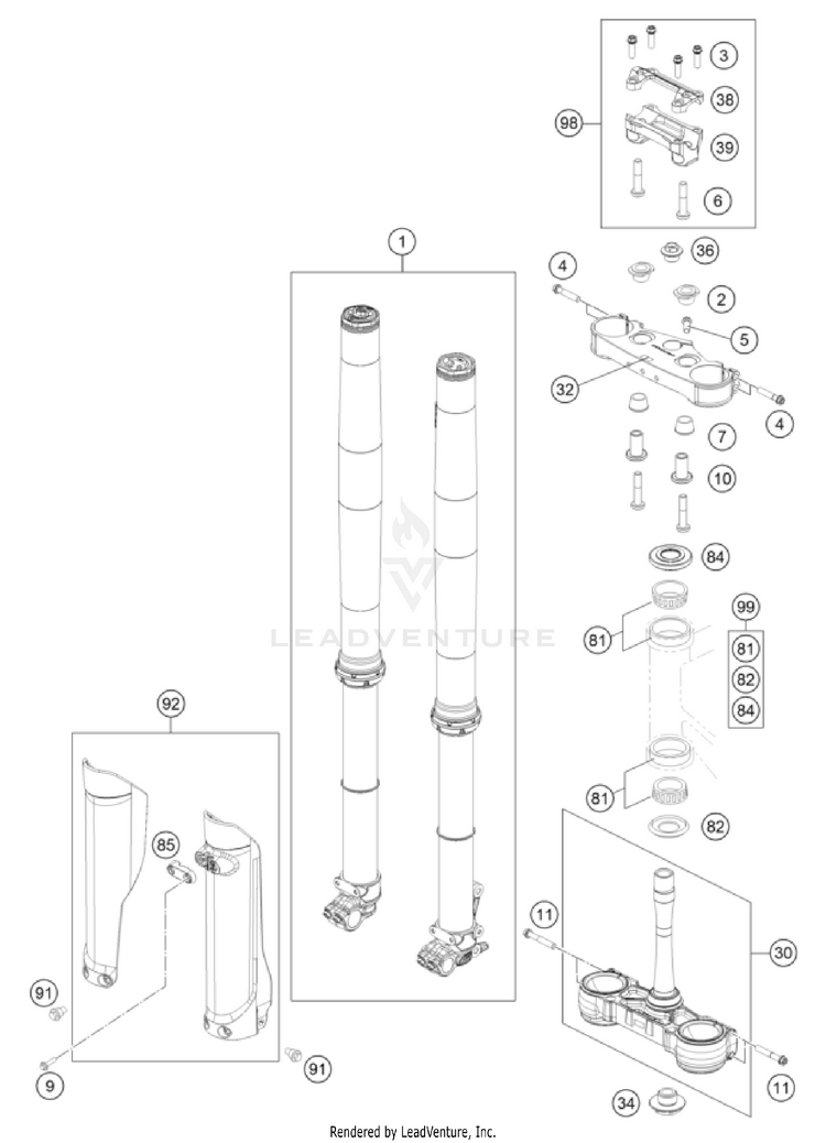 Front Fork, Triple Clamp 350 XC-F CHASSIS - 2024 Schematic