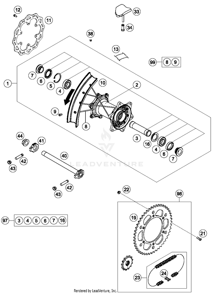 Rear Wheel 250 SX-F FACTORY EDITION Chassis - 2016 Schematic