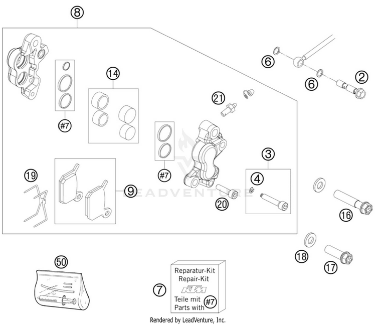 Brake Caliper Front 50 SX Chassis - 2011 Schematic