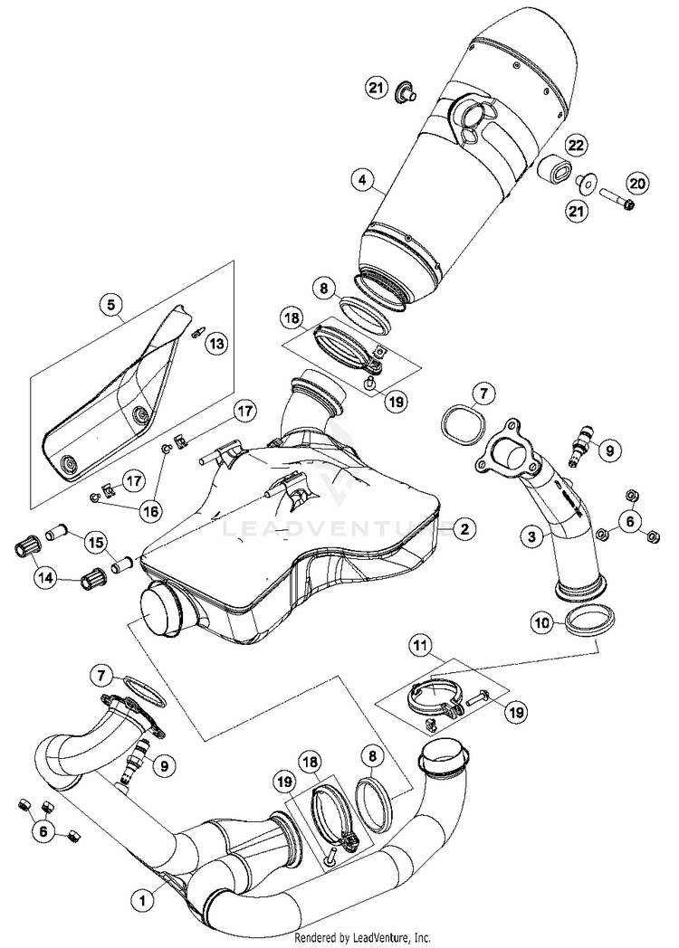 Exhaust System 1290 SUPERDUKE R ORANGE Chassis - 2015 Schematic