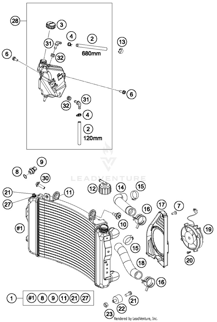 Cooling System 690 DUKE WHITE ENGINE - 2017 Schematic