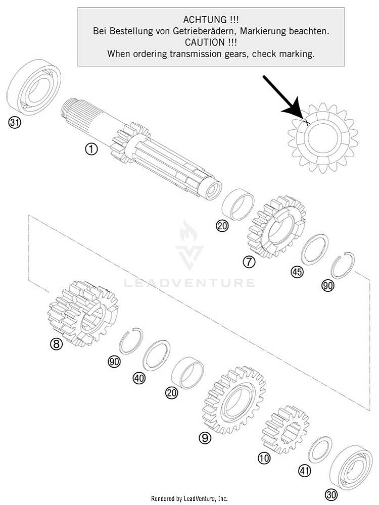 Transmission I - Main Shaft 125 SX Engine - 2012 Schematic