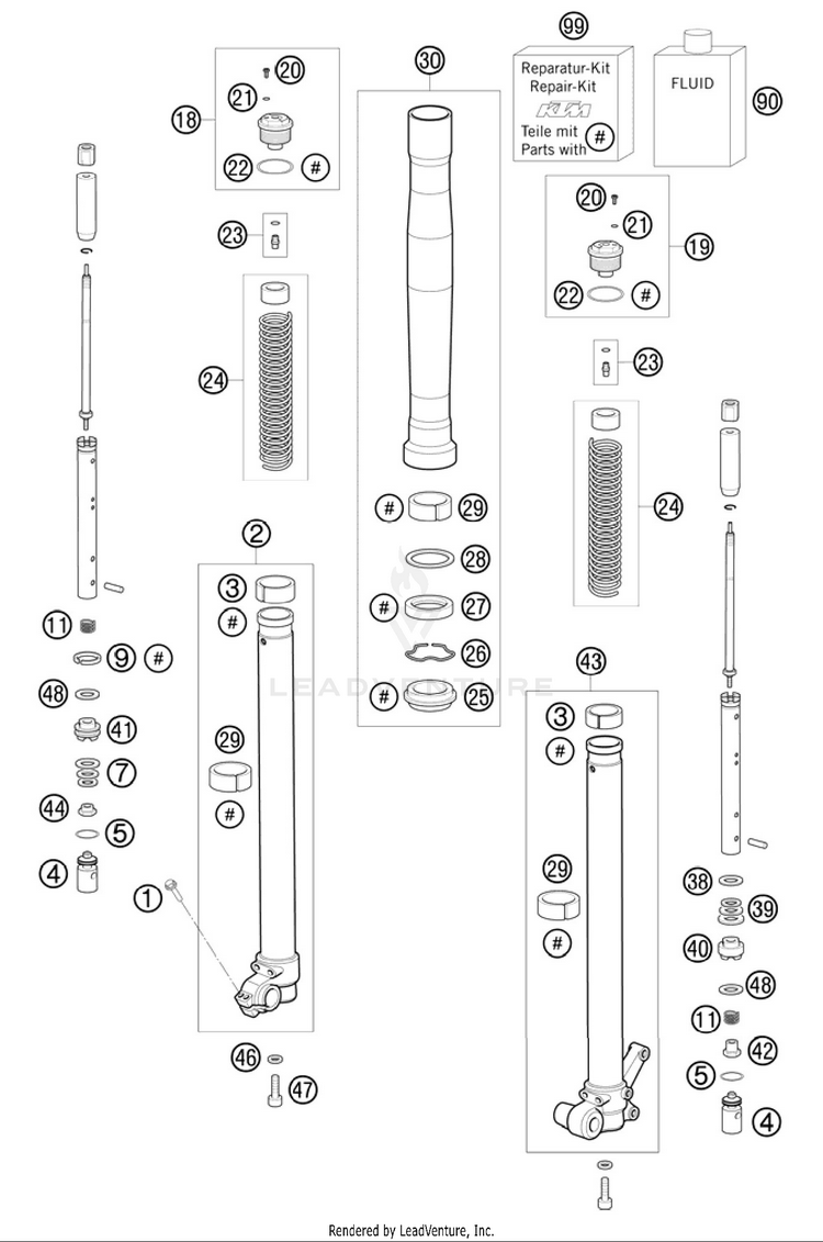 Front Fork, Disassembled 65 SX Chassis - 2011 Schematic