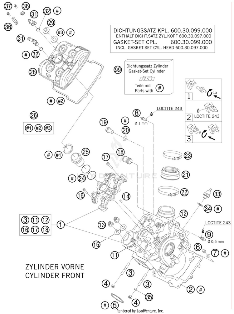 Cylinder Head Front 990 Supermoto T Engine - 2010 Schematic