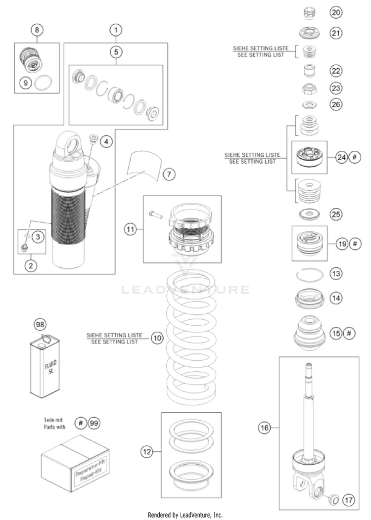 Shock Absorber Disassembled 150 XC-W TPI US CHASSIS - 2022 Schematic