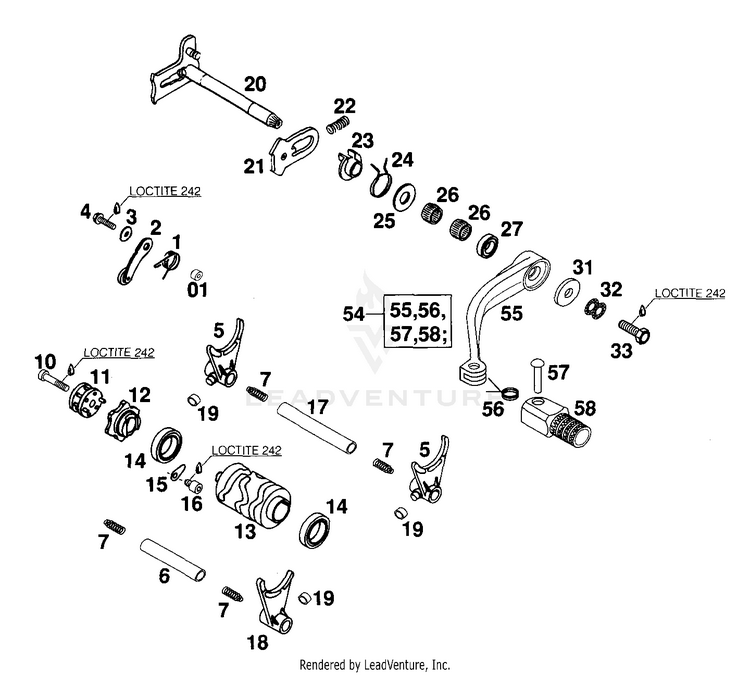 Shifting Mechanism 250 EXC Engine - 2000 Schematic