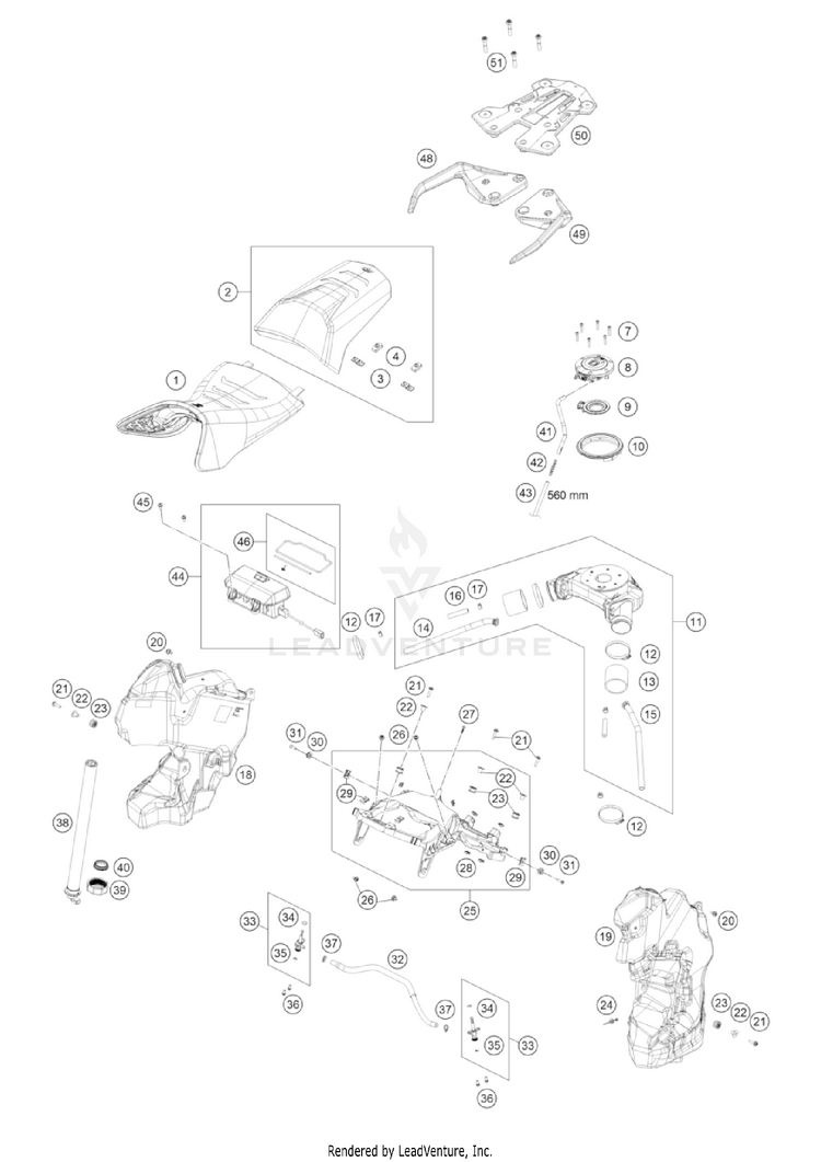 Tank, Seat 1290 SUPER ADVENTURE S, orange US CHASSIS - 2022 Schematic