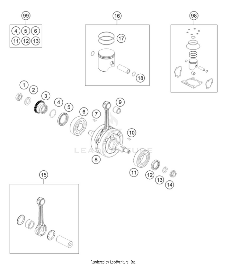 Crankshaft, Piston 125 SX/XC ENGINE - 2026 Schematic