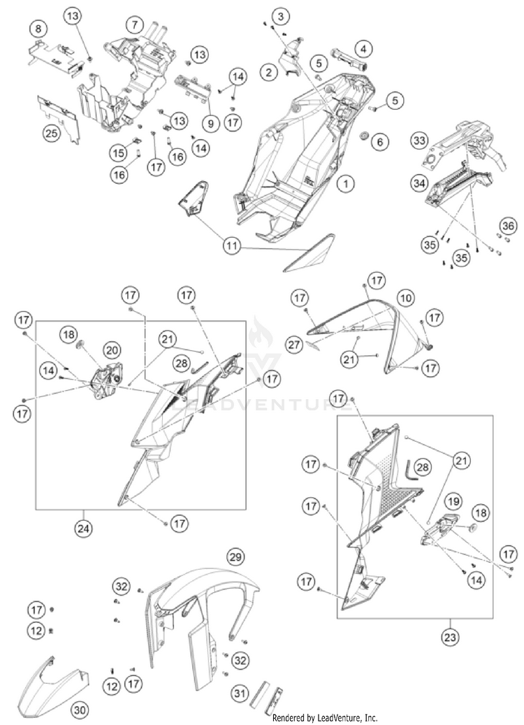 Mask, Fenders 1390 SUPER DUKE R EVO, black CHASSIS - 2024 Schematic