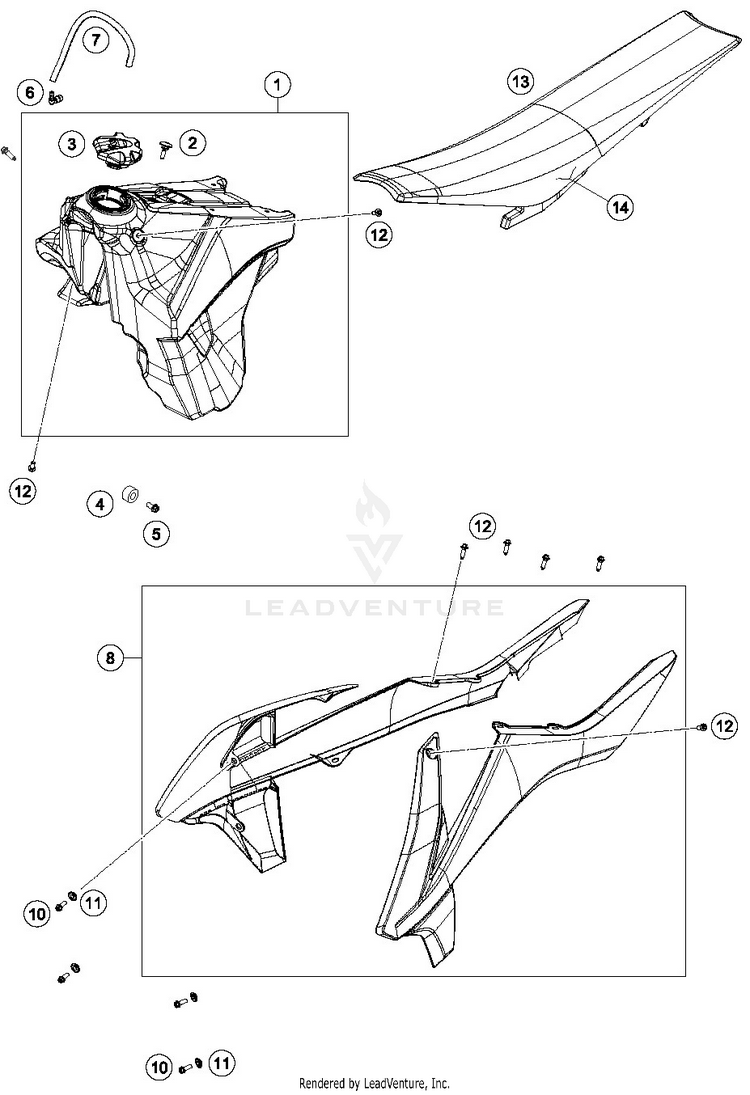 Tank, Seat 250 XC-W TPI CHASSIS - 2019 Schematic