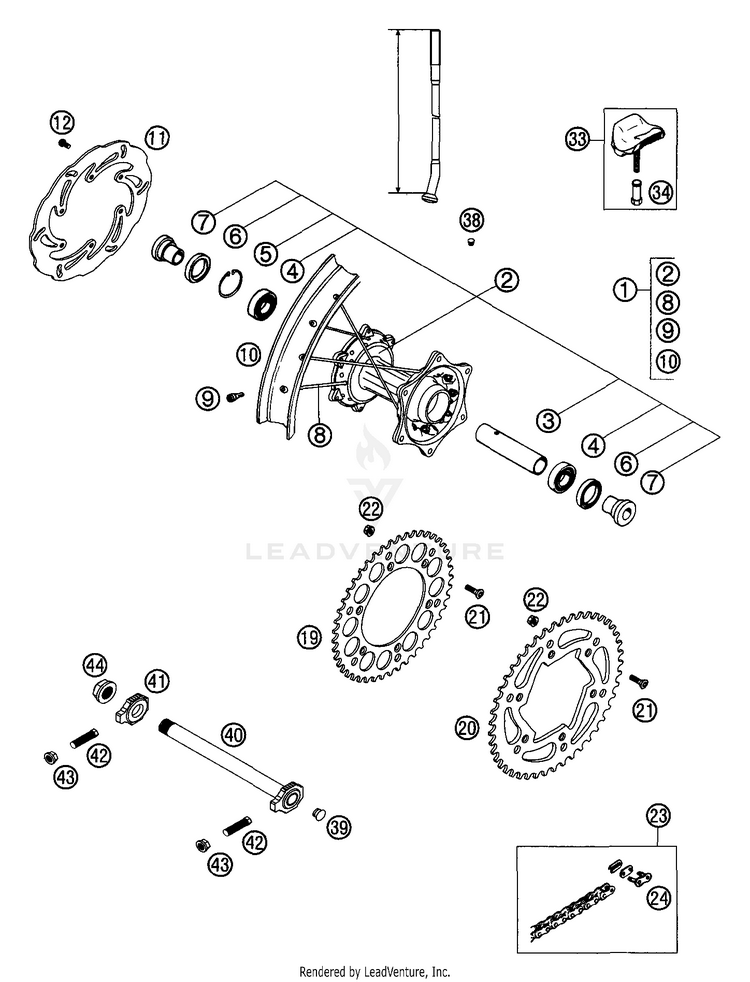 Rear Wheel 250 EXC Chassis - 2002 Schematic