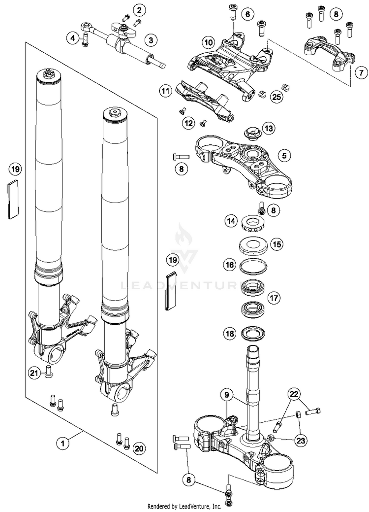 Front Fork, Triple Clamp 1290 SUPERDUKE R ORANGE Chassis - 2015 Schematic