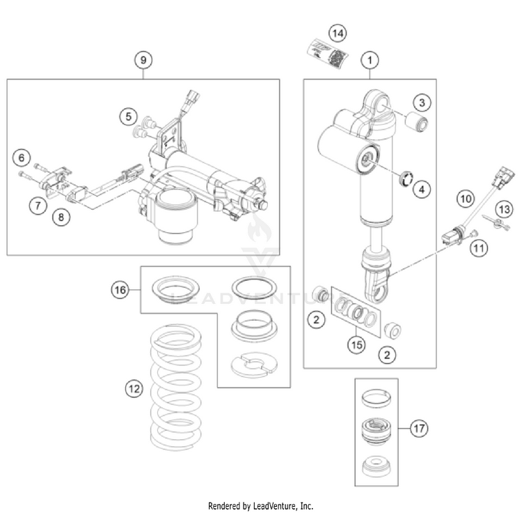 Shock Absorber Disassembled 1390 SUPER DUKE R EVO, orange CHASSIS - 2024 Schematic