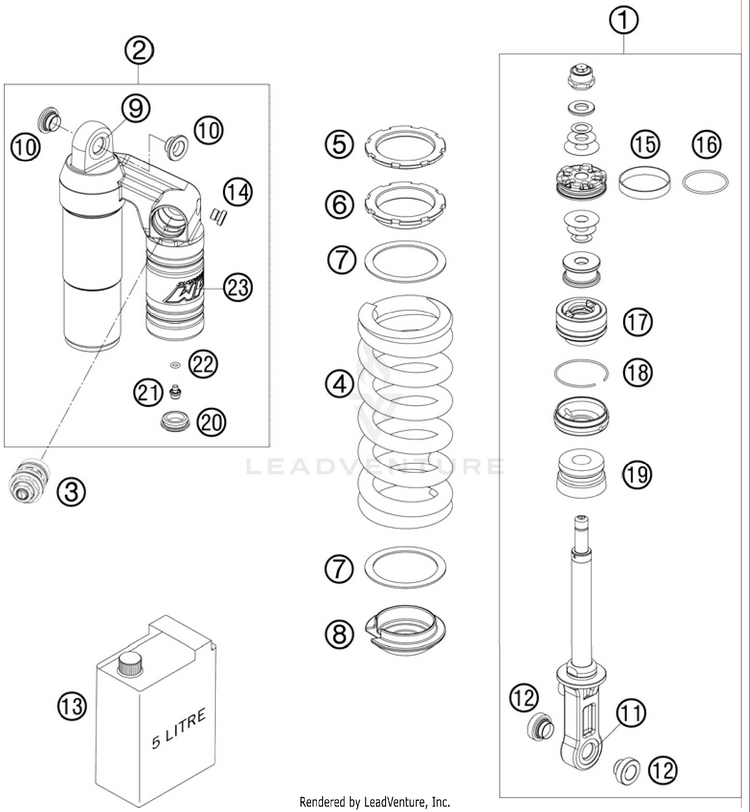 Shock Absorber Disassembled 990 Supermoto T Orange Chassis - 2010 Schematic