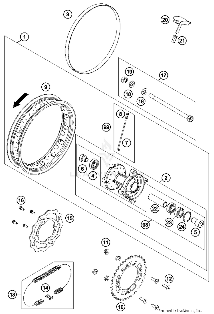 Rear Wheel 50 SX MINI Chassis - 2016 Schematic