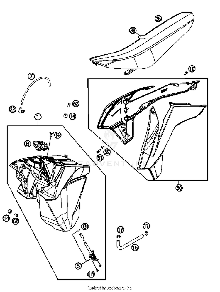 Tank, Seat, Cover 250 XC Chassis - 2014 Schematic