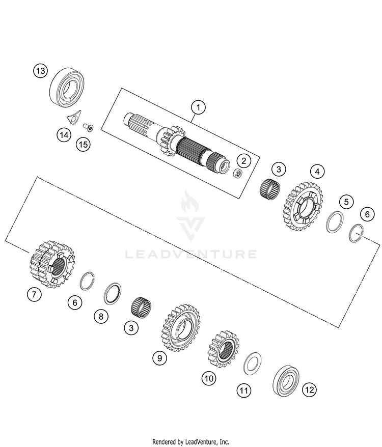 Transmission I - Main Shaft 250 XC TPI Engine - 2021 Schematic