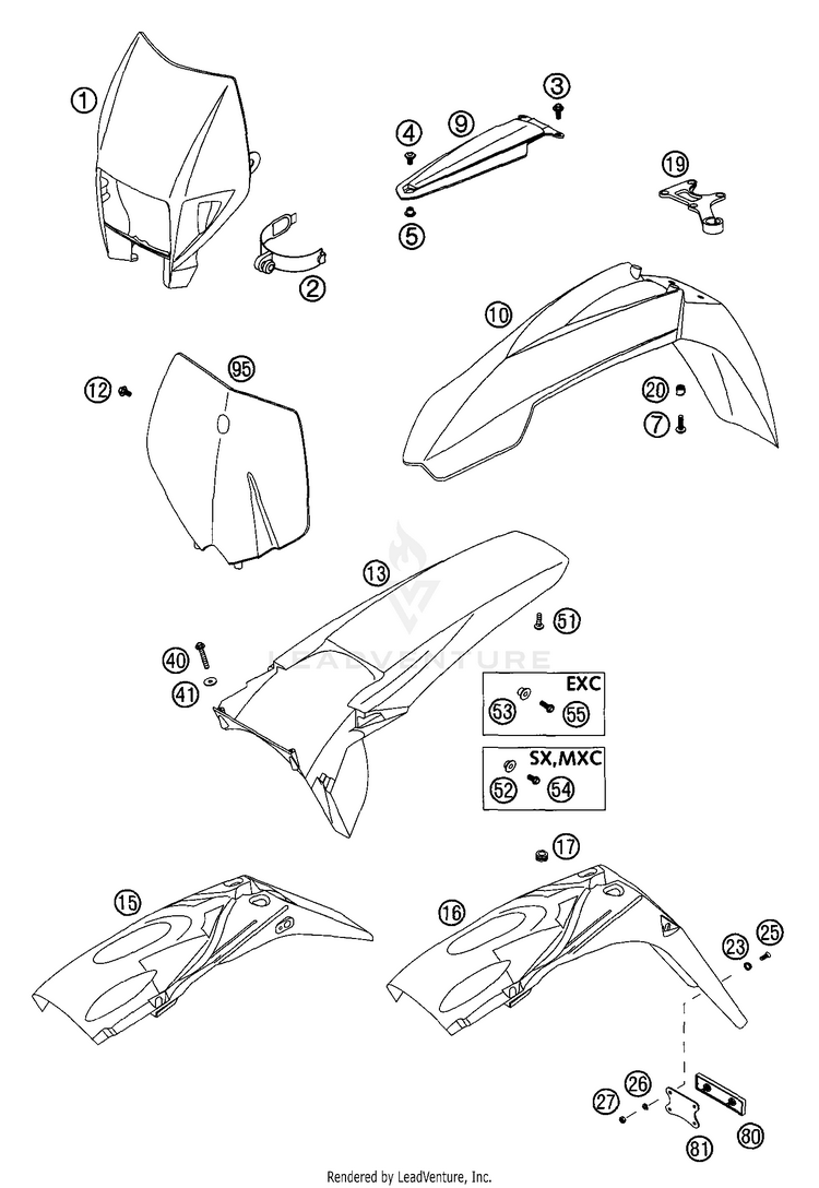 Mask, Fenders 125 SX Chassis - 2002 Schematic