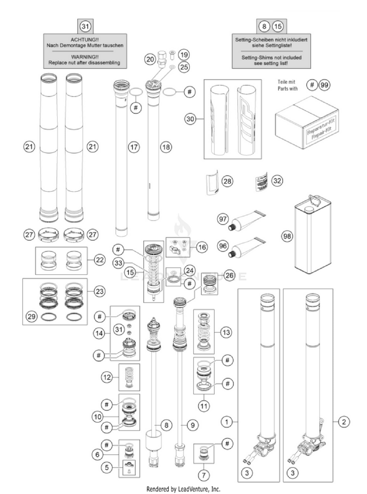Front Fork Disassembled 350 SX-F CHASSIS - 2026 Schematic