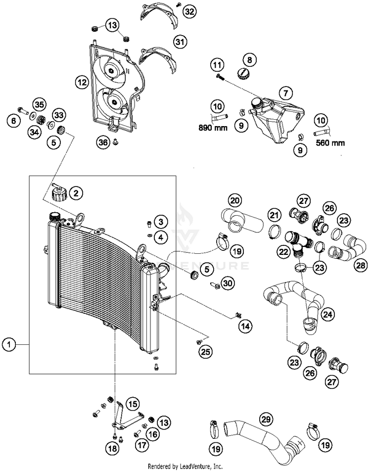 Cooling System 1290 SUPERDUKE R BLACK Engine - 2015 Schematic
