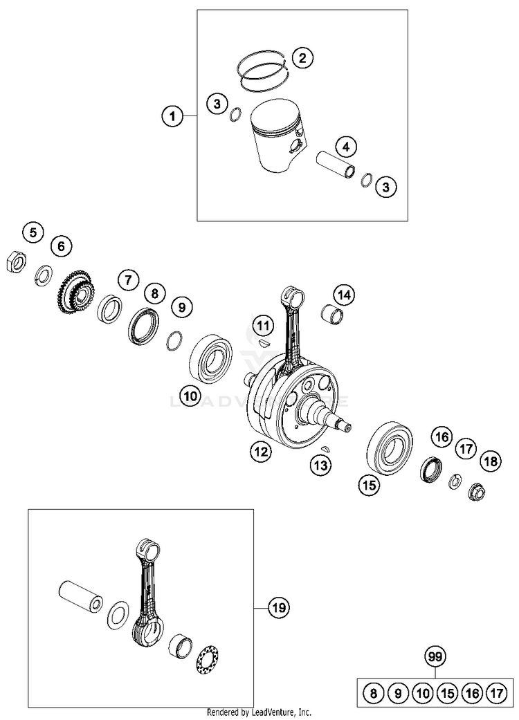 Crankshaft, Piston 250 SX ENGINE - 2017 Schematic