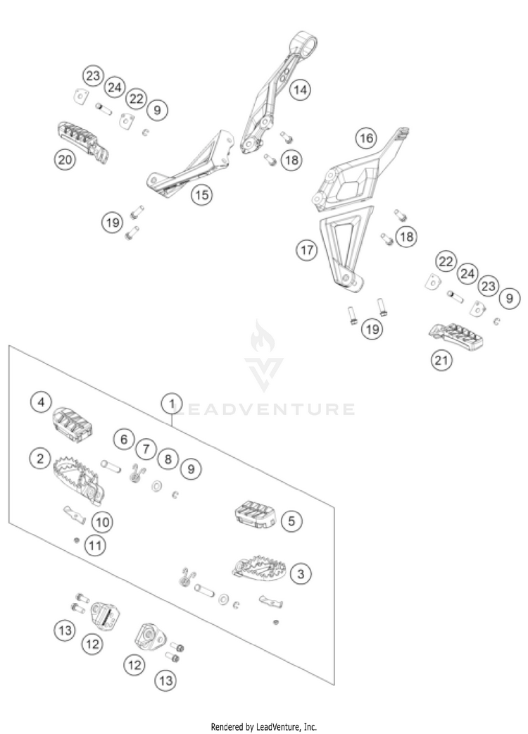 Footpegs 1290 SUPER ADVENTURE S, orange US CHASSIS - 2022 Schematic