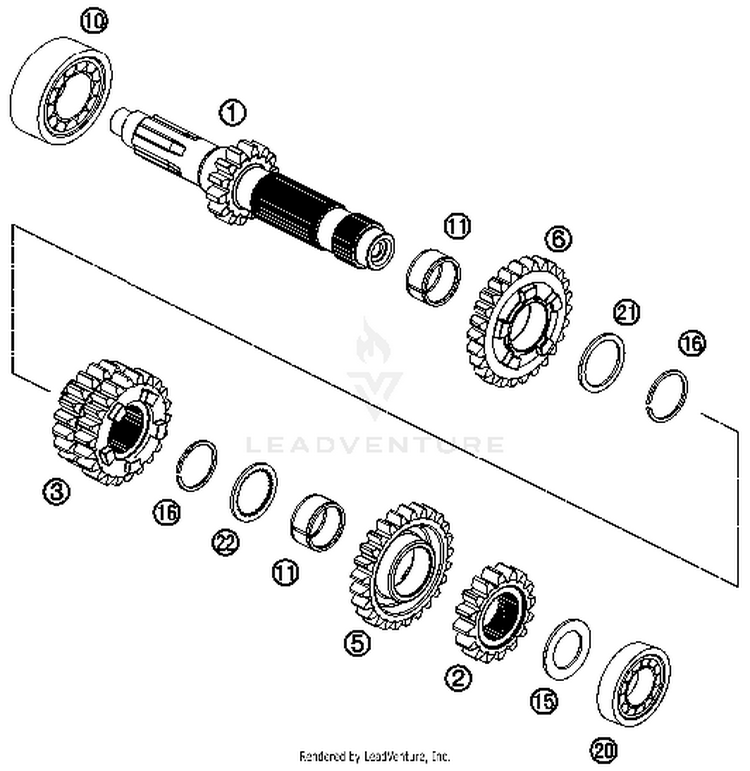 Transmission I - Main Shaft 250 XC Engine - 2014 Schematic