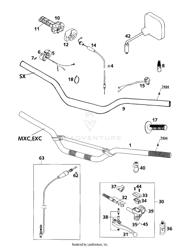 Handlebar, Controls 200 EXC Chassis - 2001 Schematic