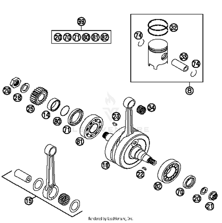Crankshaft, Piston 150 XC Engine - 2014 Schematic