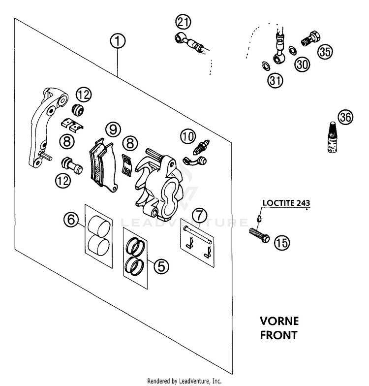 Brake Caliper Front 125 SX Chassis - 2002 Schematic