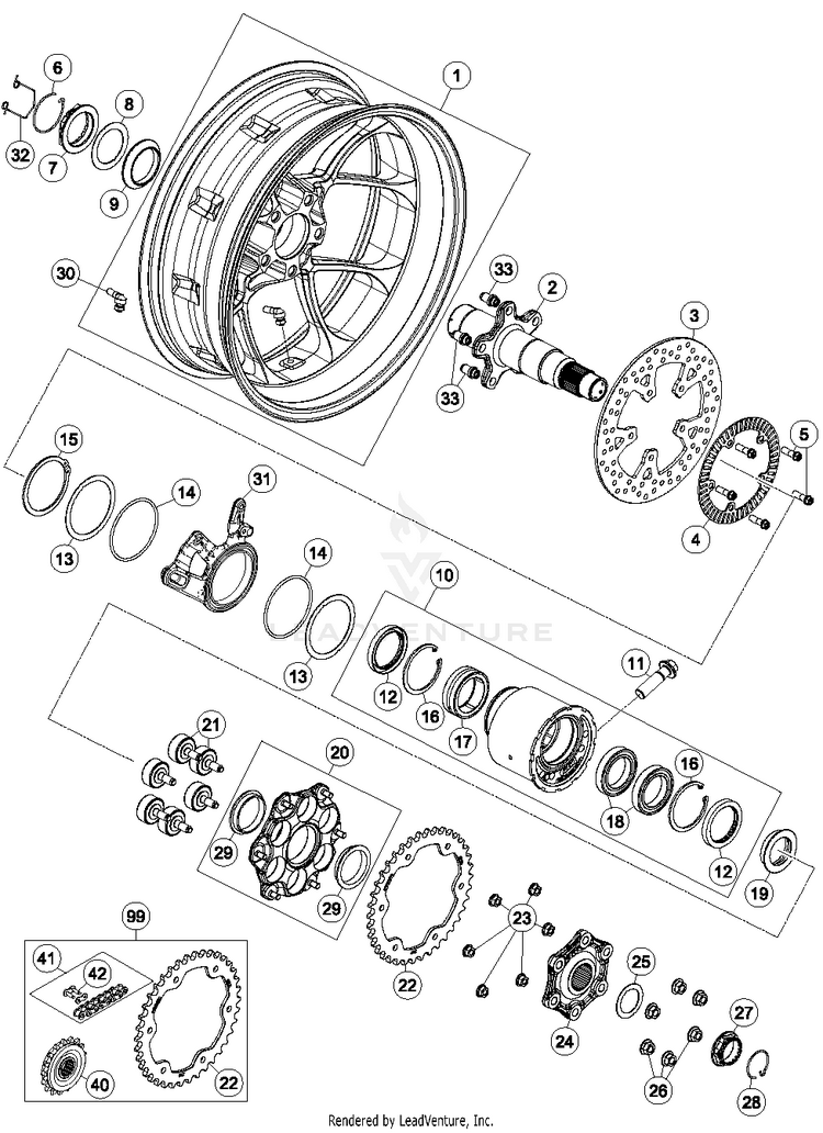 Rear Wheel 1290 SUPERDUKE R ORANGE Chassis - 2015 Schematic